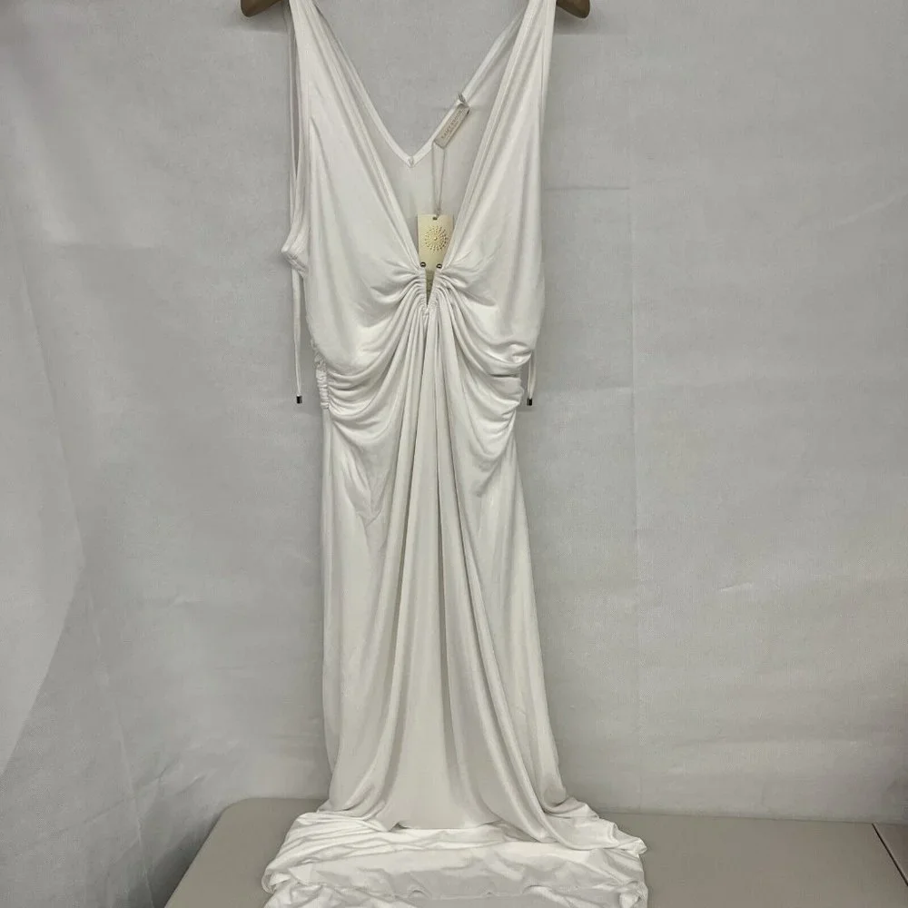 NEW Size L Large Ramy Brook Sleeveless Fleur V-Neck Midi Dress in Ivory White - Picture 3 of 6